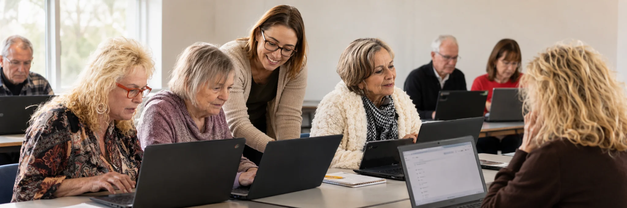 People using digital learning tools and online resources